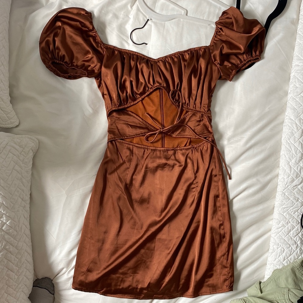 Copper cut out mini dress, brand Bacio